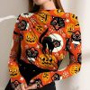 Womens Plus * | New Izuria Orange & Black Pumpkin Cat Ruched Long-Sleeve Top Women