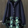 Women * | Outlet Izuria Navy & Blue Floral Button-Front Swing Hoodie Women