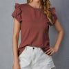 Womens Plus * | Discount Izuria Wine Flutter-Sleeve Crewneck Top Plus