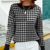 Women * | Budget Izuria Black & White Houndstooth Mock Neck Sweater Women