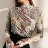 Women * | Deals Izuria Apricot & Coral Paisley Ruched-Front Long-Sleeve Top Women & Plus