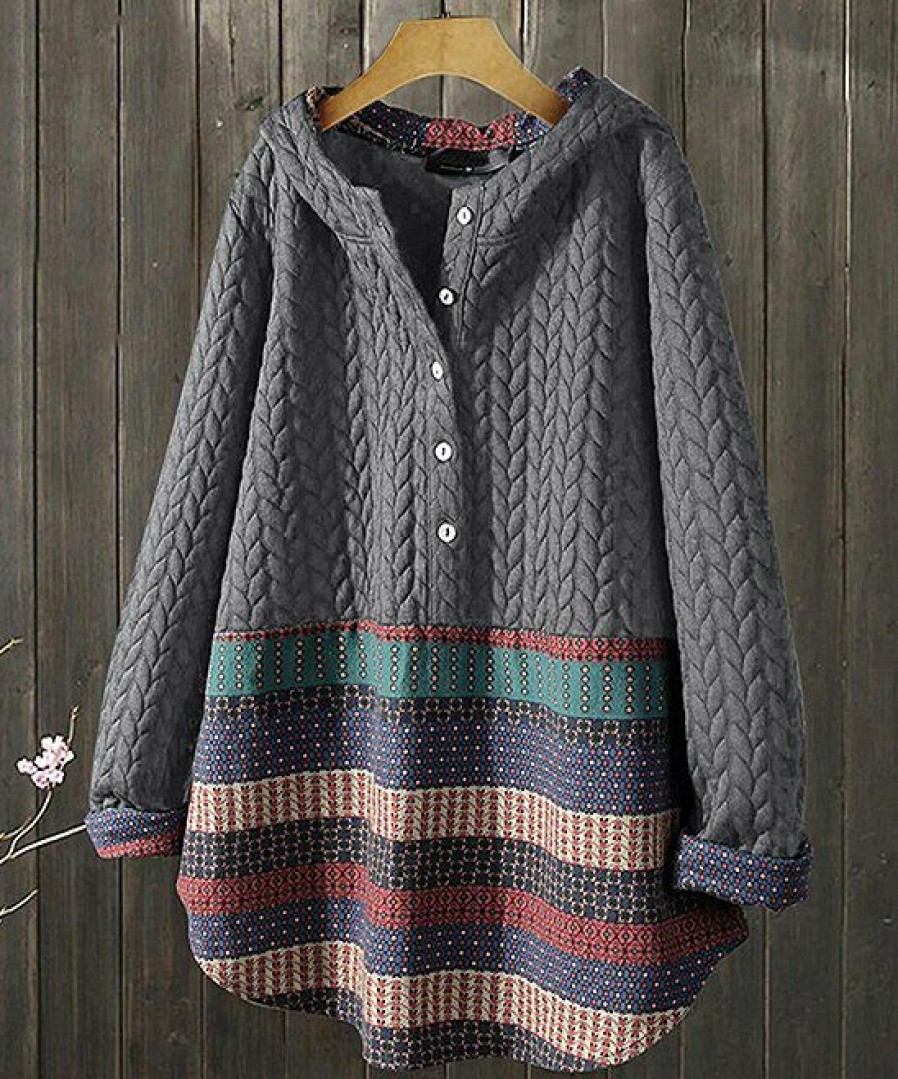 Women * | Best Pirce Izuria Gray Geometric Button-Front Jacket Plus