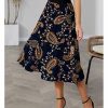 Women * | Coupon Izuria Navy & Brown Paisley Elastic-Waist Midi Skirt Women