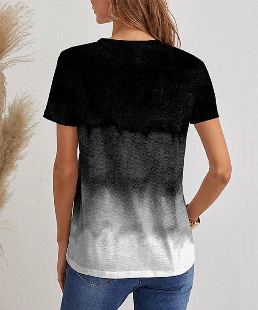 Women * | Best Deal Izuria Black & Gray Ombre V-Neck Tee Women & Plus