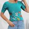 Womens Plus * | Coupon Izuria Teal & Pink Floral Ruched-Sleeve Scoop Neck Top Women