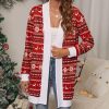 Women * | Best Deal Izuria White & Red Geometric Stripe Reindeer Longline Open Cardigan Women