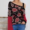 Womens Plus * | Cheapest Izuria Black & Red Floral Asymmetrical Top Plus