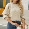 Women * | Deals Izuria Apricot Cable-Knit Bishop-Sleeve Sweater Women