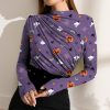 Womens Plus * | Cheapest Izuria Purple & Orange Pumpkin Ghost Ruched-Front Long-Sleeve Top Women