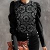 Women * | Wholesale Izuria Black & White Floral Button-Accent Mutton-Sleeve Top Plus