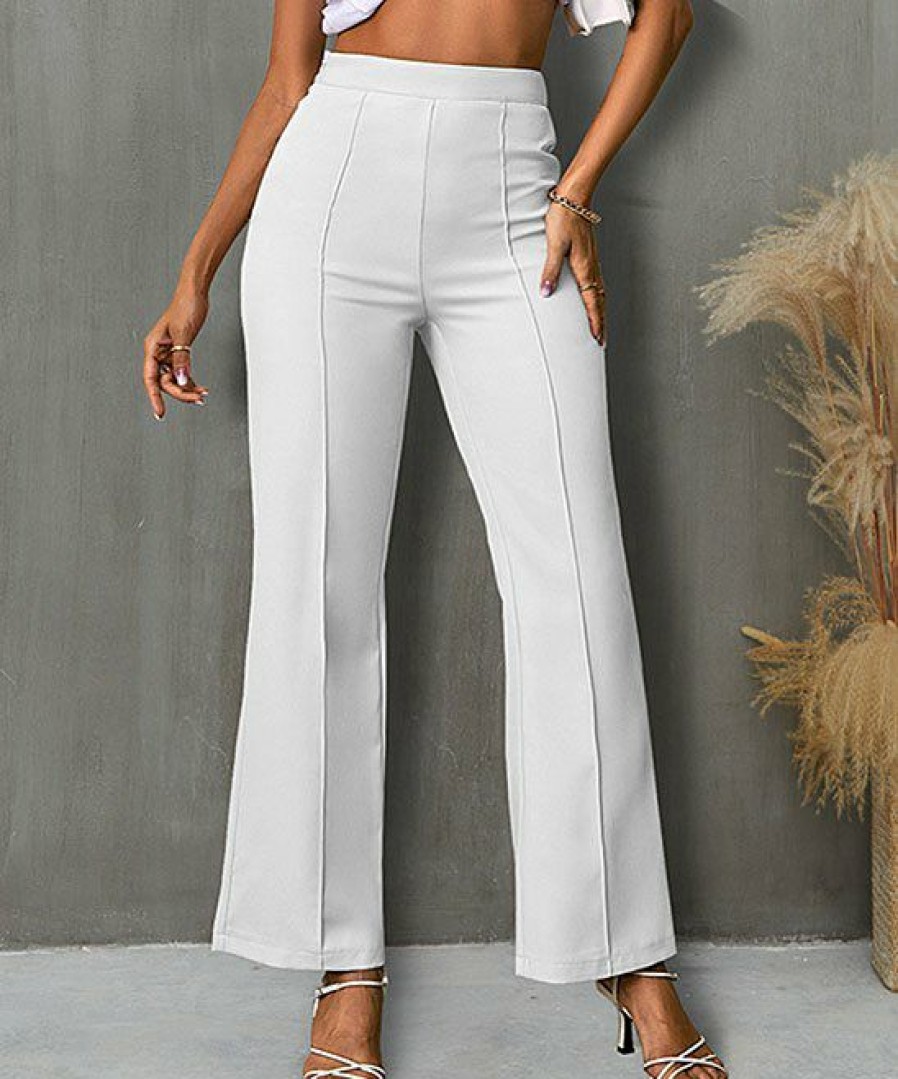 Women * | New Izuria White Elastic-Waist Straight-Leg Pants Women