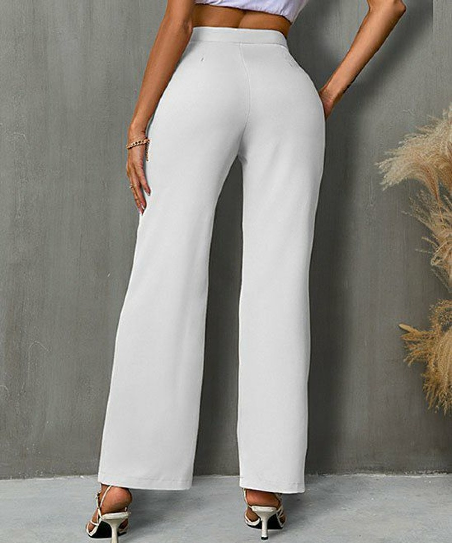 Women * | New Izuria White Elastic-Waist Straight-Leg Pants Women