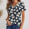 Women * | Promo Izuria Navy & White Floral Short-Sleeve V-Neck Tee Women