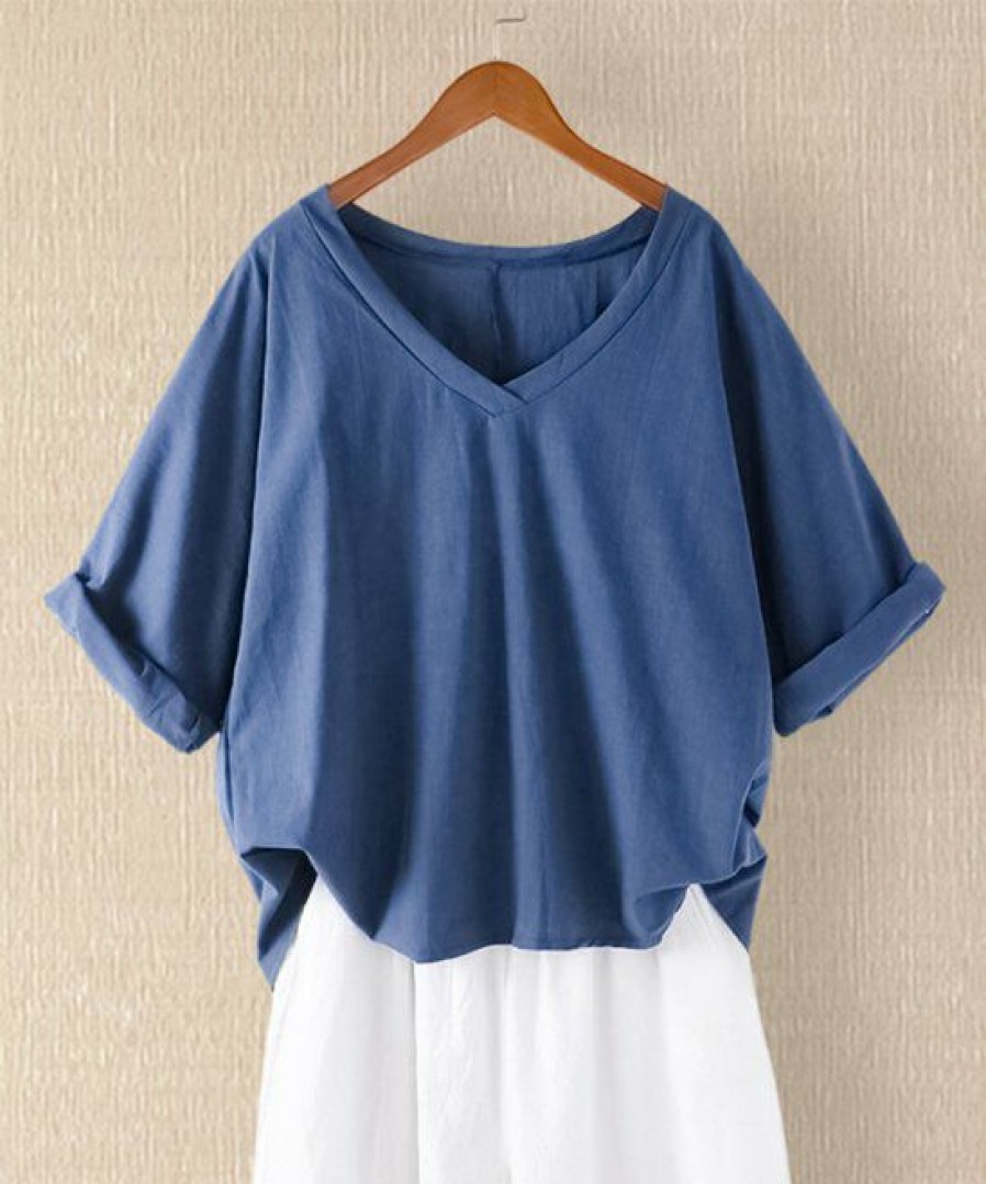 Womens Plus * | Top 10 Izuria Blue Short-Sleeve V-Neck Top Women