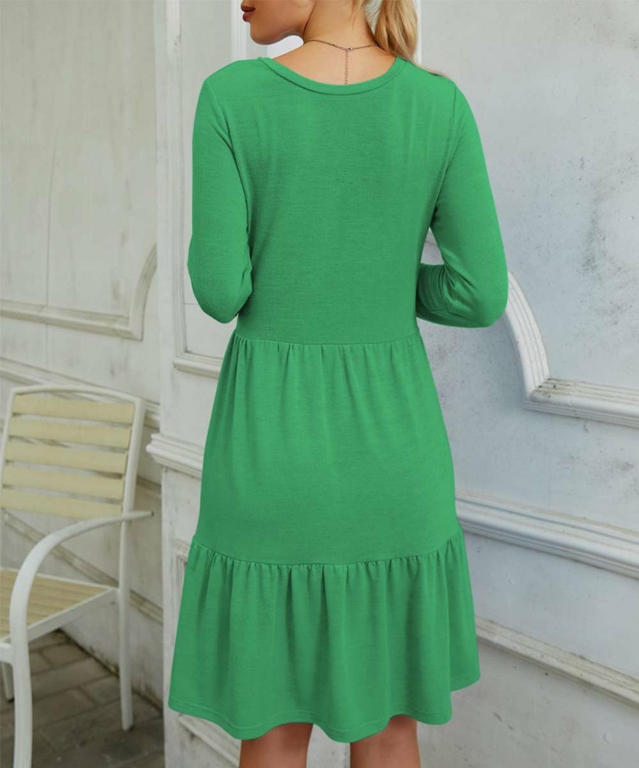 Womens Plus * | Coupon Izuria Green Ruffle-Accent Long-Sleeve A-Line Dress Women