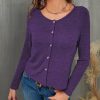 Women * | Buy Izuria Purple Button-Up Cardigan Plus