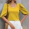 Womens Plus * | Budget Izuria Yellow Puff-Sleeve Square-Neck Top Women