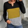 Womens Plus * | Cheapest Izuria Yellow & Gray Color Block Notch Neck Long-Sleeve Tee Women