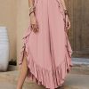 Women * | Best Reviews Of Izuria Pink Side-Split Ruffle-Hem Palazzo Pants Women