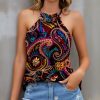 Womens Plus * | Promo Izuria Purple & Orange Paisley Ruffle-Accent Halter Tank Women