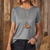 Women * | Hot Sale Izuria Gray & White Lace-Trim Cap-Sleeve Top Plus