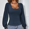 Women * | Best Deal Izuria Navy Bishop Sleeve Scoop-Neck Top Women