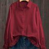 Women * | New Izuria Red Ruffle-Hem Linen-Blend Button-Up Women & Plus