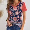 Women * | Cheap Izuria Navy & Coral Floral Short-Sleeve V-Neck Top Women