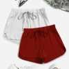 Women * | Coupon Izuria White & Red Drawstring Elastic-Waist Shorts Set Women