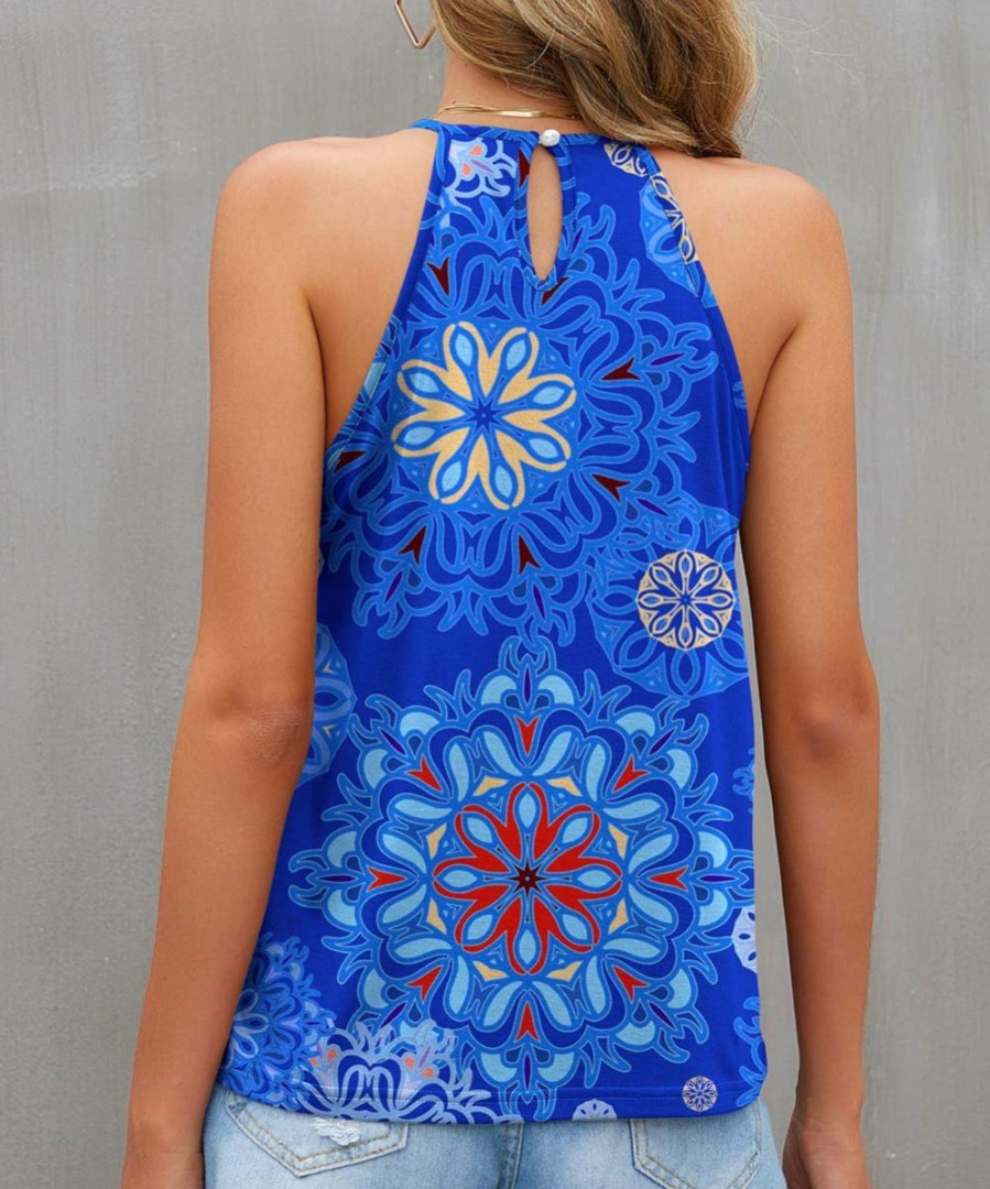 Womens Plus * | Discount Izuria Blue & Red Mandala Ruffle-Accent Halter Tank Women