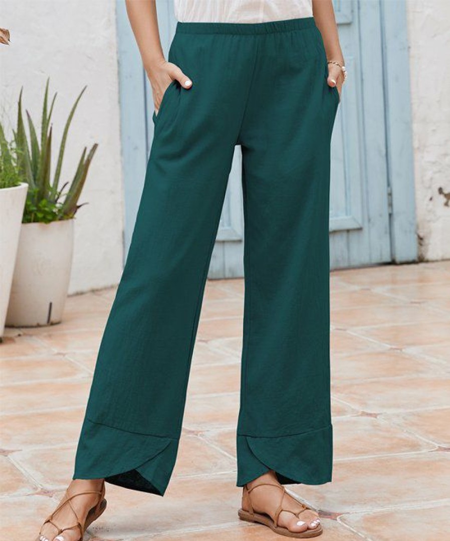 Women * | Flash Sale Izuria Dark Cyan Pocket Tulip-Hem Straight-Leg Pants Plus