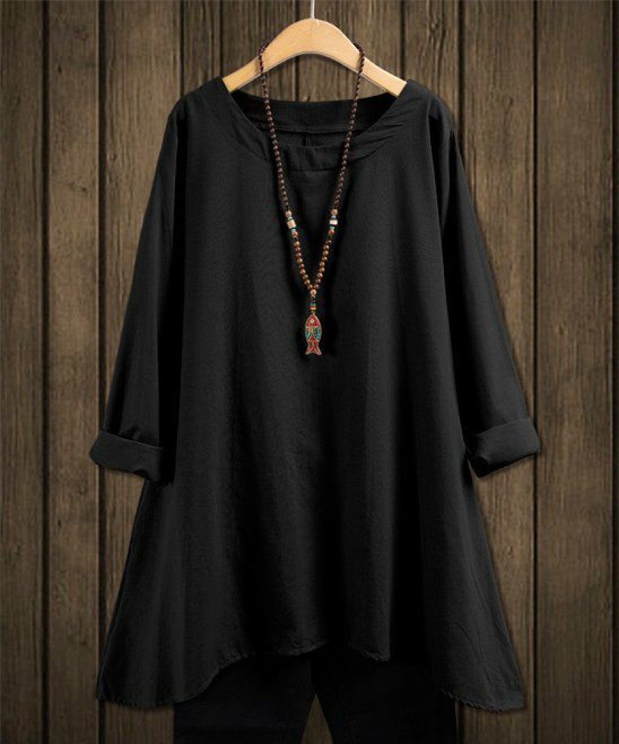 Women * | Best Pirce Izuria Black Handkerchief Tunic Plus