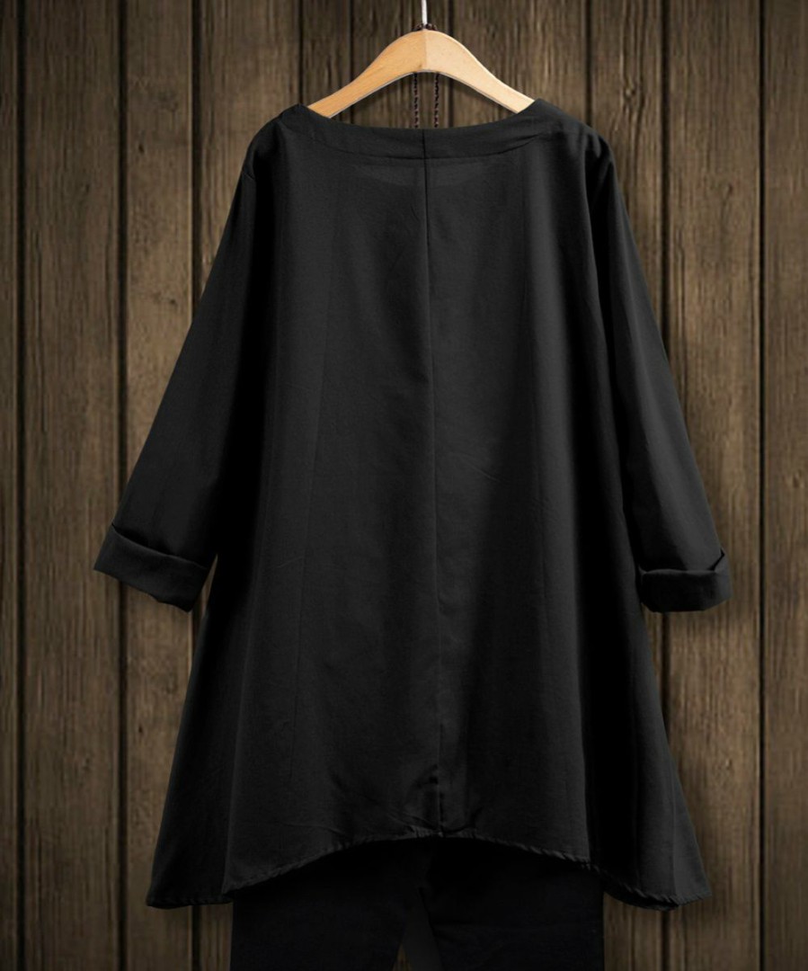 Women * | Best Pirce Izuria Black Handkerchief Tunic Plus