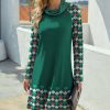 Women * | New Izuria Green & Red Geometric Contrast-Sleeve Cowl Neck Shift Dress Women