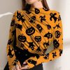 Womens Plus * | Wholesale Izuria Orange & Black Pumpkins & Ghosts Ruched-Front Long-Sleeve Top Women & Plus