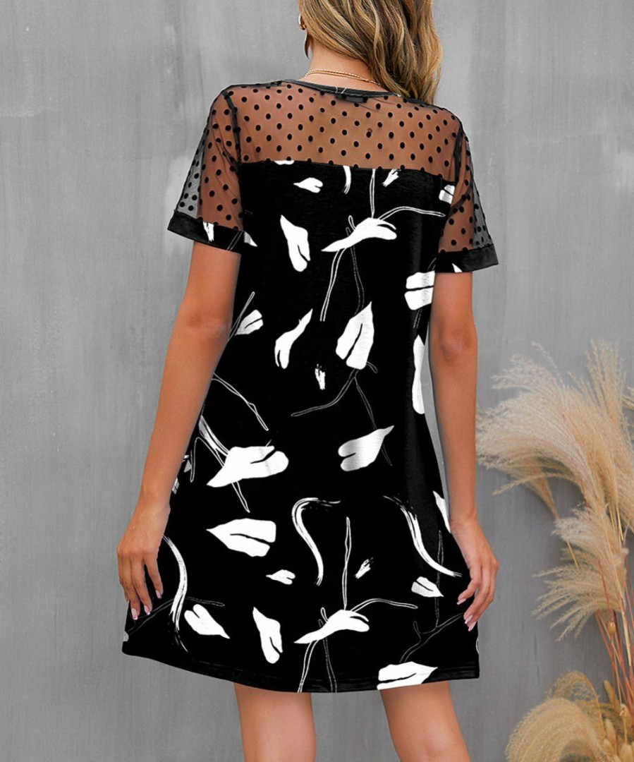 Women * | Outlet Izuria Black & White Abstract Polka Dot Mesh-Accent Shift Dress Women