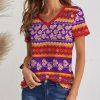 Womens Plus * | Flash Sale Izuria Red & Purple Floral Stripe Short-Sleeve V-Neck Top Plus