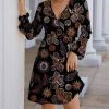 Womens Plus * | Hot Sale Izuria Black & Purple Floral Long-Sleeve Empire-Waist Surplice Dress Women