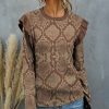 Womens Plus * | Promo Izuria Khaki & Coffee Snake Ruffle-Shoulder Long-Sleeve Crewneck Top Women