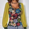 Womens Plus * | Discount Izuria Yellow & Red Floral Bishop-Sleeve Scoop Neck Top Plus