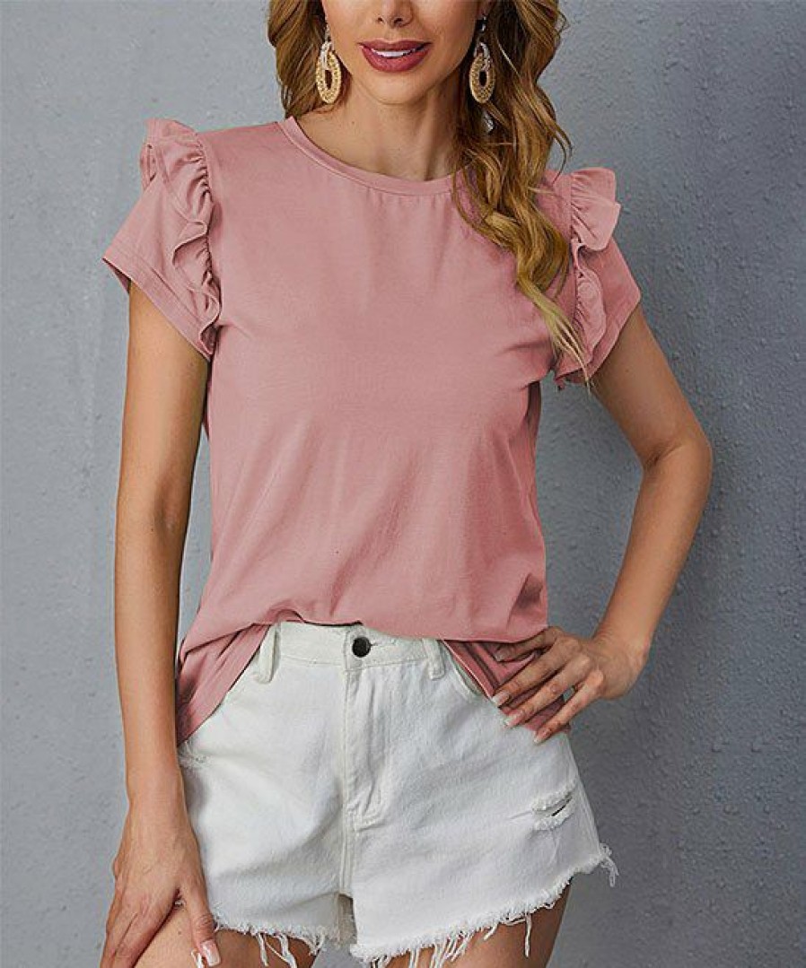 Womens Plus * | New Izuria Pink Flutter-Sleeve Top Plus