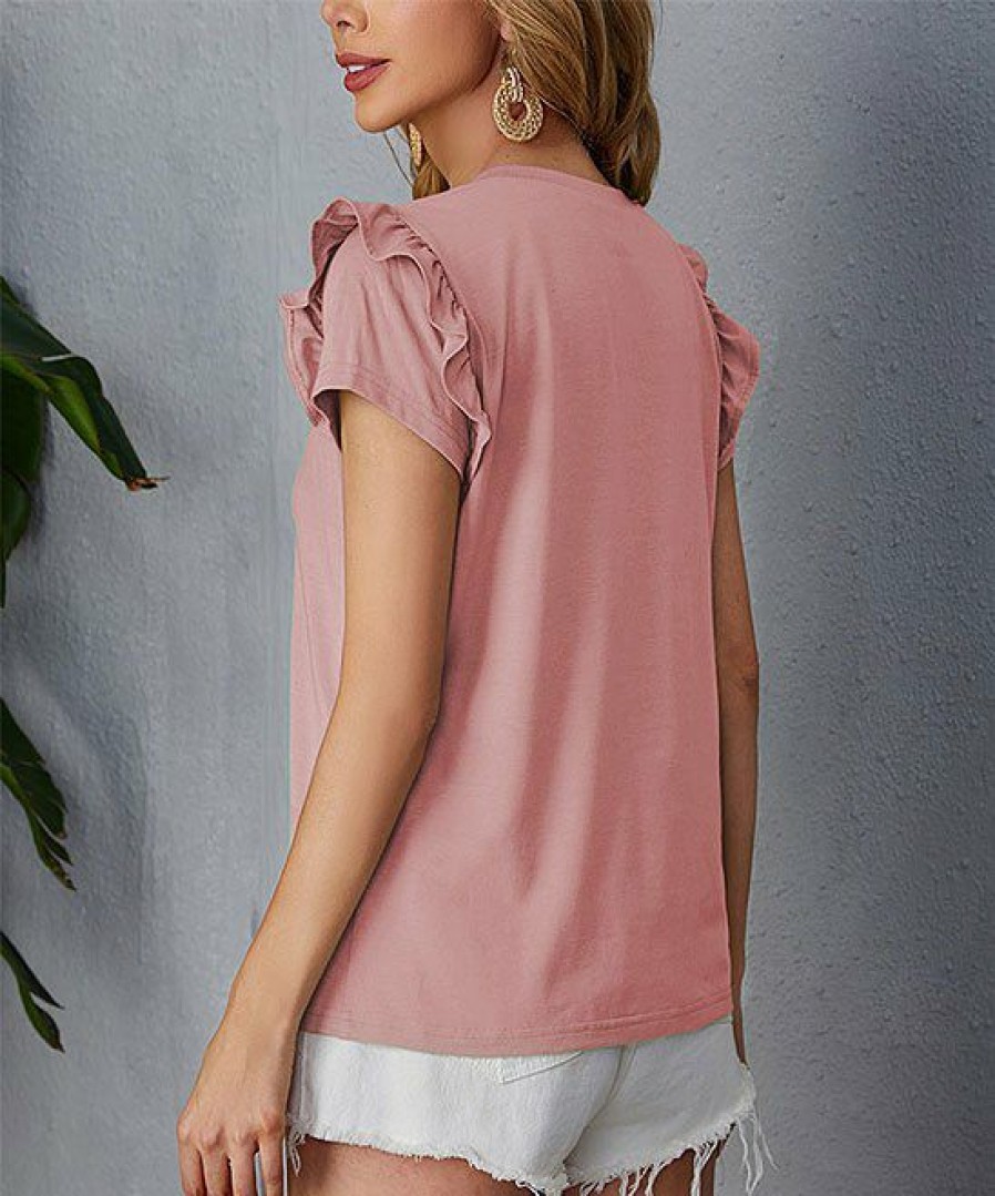 Womens Plus * | New Izuria Pink Flutter-Sleeve Top Plus