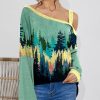 Women * | Wholesale Izuria Green & Yellow Forest Waffle Lantern-Sleeve Asymmetrical Top Women