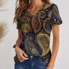 Womens Plus * | Buy Izuria Blue & Yellow Paisley V-Neck Tee Women