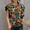 Womens Plus * | Cheap Izuria Black & Pink Floral Layered Butterfly-Sleeve Crewneck Top Women