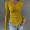 Women * | Buy Izuria Yellow Side-Shirred Triangle-Hem V-Neck Top Women