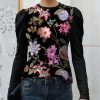 Women * | Cheap Izuria Black & Purple Floral Puff-Sleeve Top Women & Plus