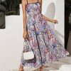 Women * | Outlet Izuria Apricot & Purple Floral Tiered Sleeveless Midi Dress Plus