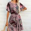 Women * | Best Pirce Izuria Purple & Pink Patchwork Belted Shift Dress Women