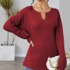 Women * | Buy Izuria Burgundy Waffle-Knit Long-Sleeve Notch Neck Tunic Women